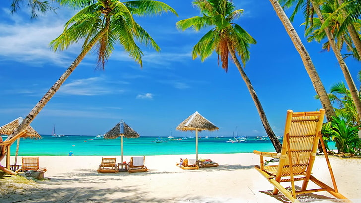 Tropical Paradise Beach Sea Palm Trees Summer Hd Тапети за десктоп 3840 × 2160, HD тапет
