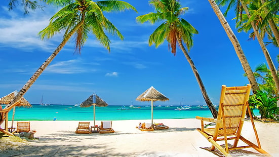 Tropical Paradise Beach Sea Palm Trees Summer Hd Fonds d'écran 3840 × 2160, Fond d'écran HD HD wallpaper
