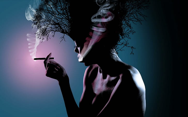 Момиче пушене, артистично, 3d, абстрактно, момиче, дим, 3d и абстрактно, HD тапет