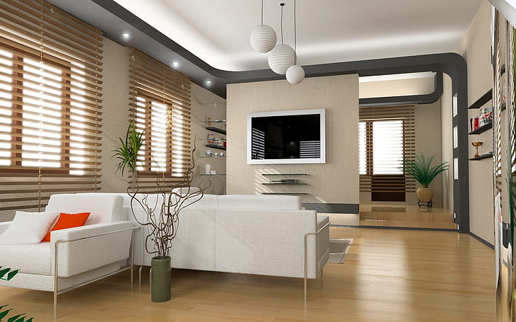 Desain Ruang Tamu Luar Biasa, desain interior, furnitur, sofa, Wallpaper HD