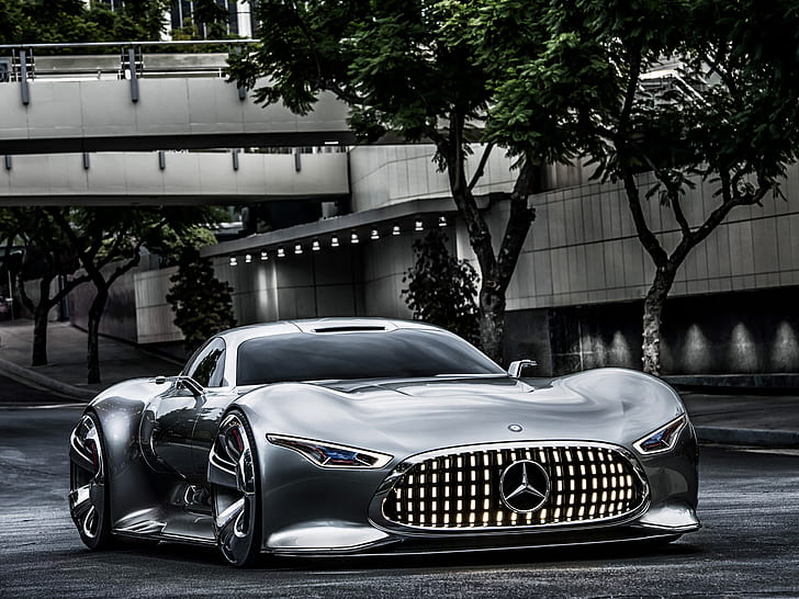 кола, концептуален автомобил, Mercedes Benz, сребърни автомобили, превозно средство, HD тапет