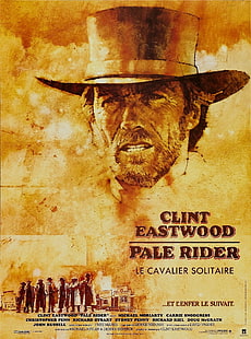 Poster Pale Rider Clint Eastwood, Pale Rider, Clint Eastwood, 1985, film, poster film, Wallpaper HD HD wallpaper
