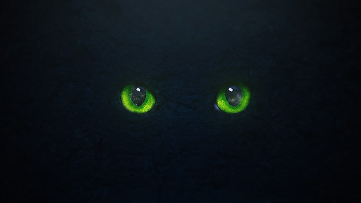 Katzenaugen, grüne Augen, schwarz, glänzend, Katze, Stein, Grafikdesign, Cover Art, Reflexion, Minimalismus, HD-Hintergrundbild