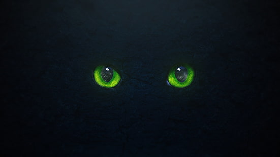 cat eyes, green eyes, black, shiny, cat, stone, graphic design, cover art, reflection, minimalism, HD wallpaper HD wallpaper