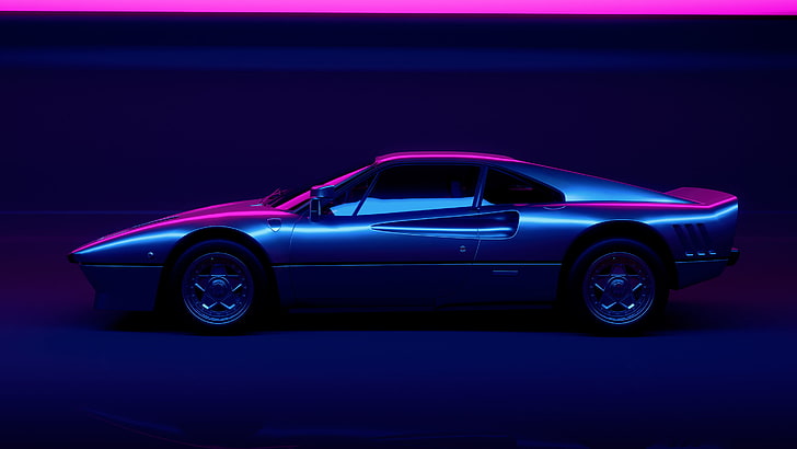 black coupe, car, vaporwave, HD wallpaper