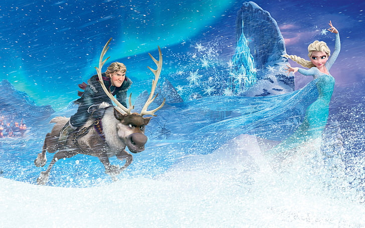 Frozen (movie), Princess Elsa, Sven (Frozen), Kristoff (Frozen), movies, animated movies, Disney, HD wallpaper