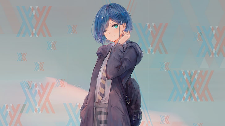 Chéri dans le FranXX, anime girls, Ichigo (Chéri dans le FranXX), cheveux bleus, Fond d'écran HD