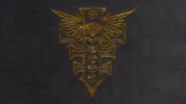 tengkorak coklat dengan logo sayap, Warhammer 40.000, Wallpaper HD
