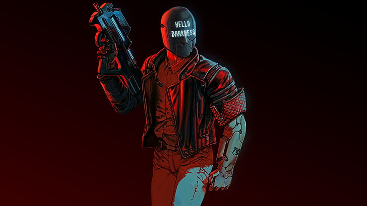 illustration de personnage de bande dessinée, art numérique, pistolet, masque, cyborg, RUINER, Fond d'écran HD