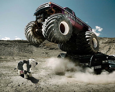 Monster Truck Jump Stop Action HD, mobil, aksi, monster, melompat, truk, berhenti, Wallpaper HD HD wallpaper
