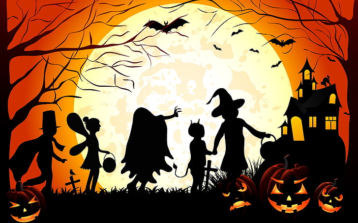 Papier peint d'art sur le thème d'Halloween, Halloween, art vectoriel, silhouette, Fond d'écran HD