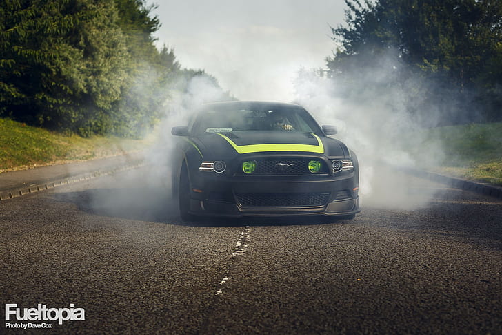 Mustang, voiture, 2014 Ford Mustang RTR, fumée, route, mustang, voiture, 2014 ford mustang rtr, fumée, route, Fond d'écran HD