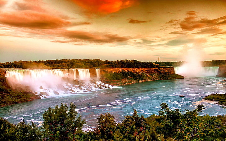 vita och bruna trädmålning, vattenfall, Niagara Falls, HD tapet