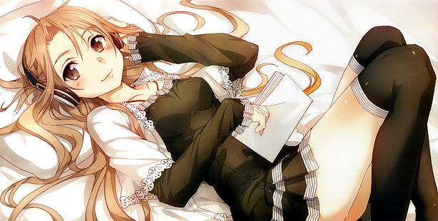 Sword Art Online, Yuuki Asuna, bed, anime girls, HD wallpaper HD wallpaper