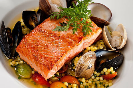 Food, Fish, Meal, Salmon, Seafood, HD wallpaper HD wallpaper