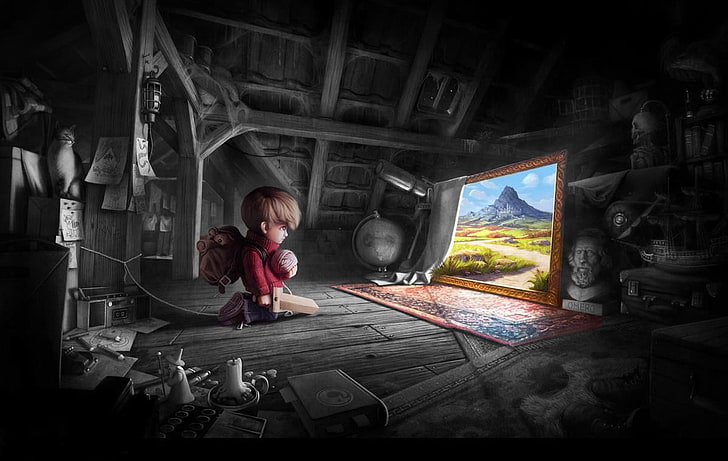 ภาพประกอบผู้หญิงผมสีน้ำตาลบรรยากาศศิลปะแฟนตาซีเด็กของเล่น, วอลล์เปเปอร์ HD