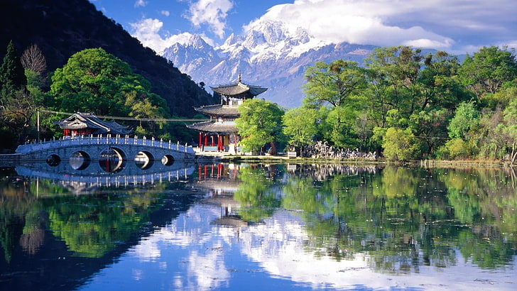 Cina, danau, pemandangan, gunung, yunnan, Wallpaper HD