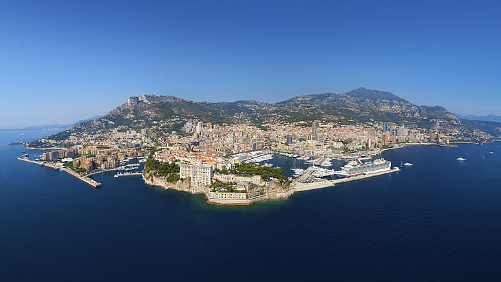 landscape, Monaco, sea, city, hills, HD wallpaper