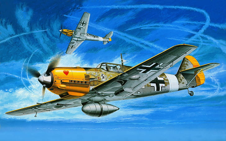 La seconda guerra mondiale, Messerschmitt, Messerschmitt Bf-109, Luftwaffe, aeromobili, militare, opere d'arte, aerei militari, Germania, Sfondo HD