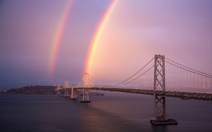 Oakland Bridge Rainbow Bridge San Francisco Ocean HD, suspension bridge, nature, ocean, bridge, rainbow, san, francisco, oakland, HD wallpaper