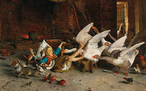 1888, seniman Italia, pelukis Italia, Gaetano Chierici, lukisan minyak di atas kanvas, Kejutan !, Terkejut!, Wallpaper HD HD wallpaper