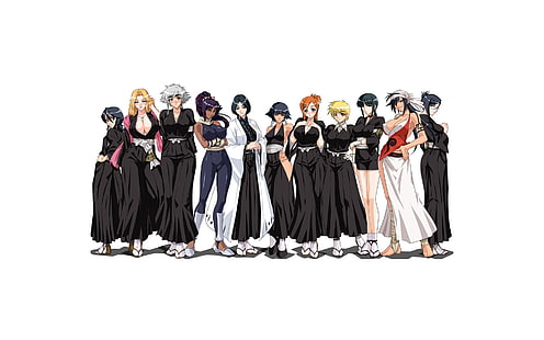 Bleach characters, girls, bleach, crowd, dress, background, HD wallpaper HD wallpaper