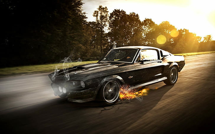 машина, огън, дим, Ford, искри, Ford Mustang Shelby GT350, HD тапет