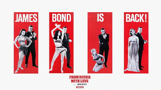James Bond illustration, movies, James Bond, From Russia With Love, movie poster, red, panels, HD wallpaper HD wallpaper