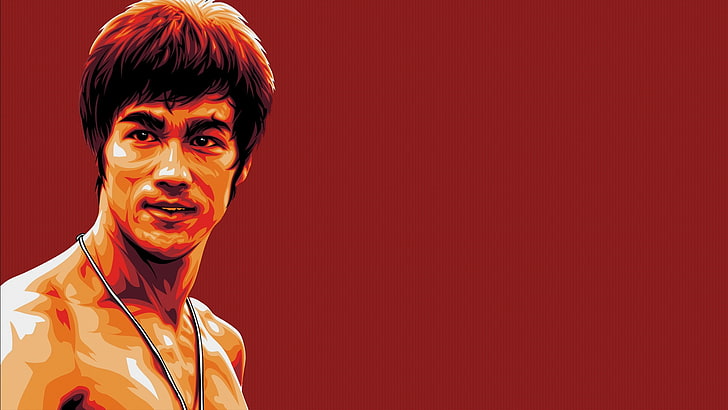 Bruce Lee, Bruce Lee, illustration, fond rouge, vecteur, Fond d'écran HD