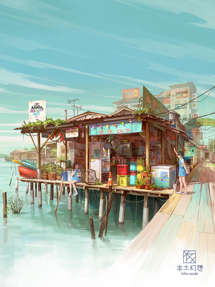 Wasser, Dock, Anime, Landschaft, HD-Hintergrundbild, Handy-Hintergrundbild