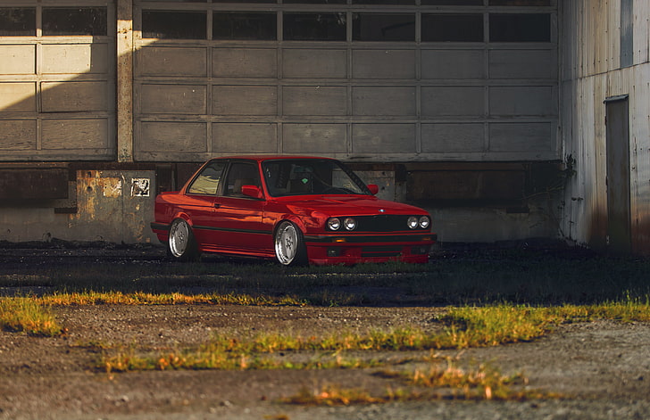 red BMW coupe, BMW, red, tuning, e30, The 3 series, HD wallpaper