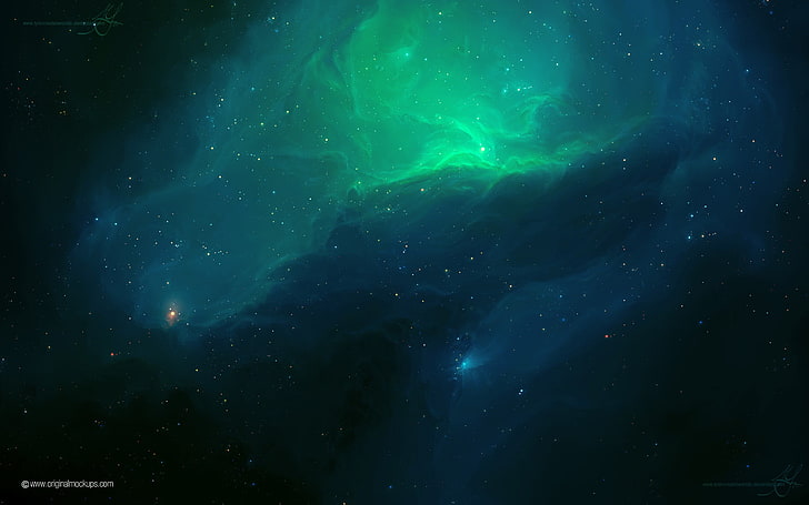 green nebula, space, space art, nebula, TylerCreatesWorlds, HD wallpaper