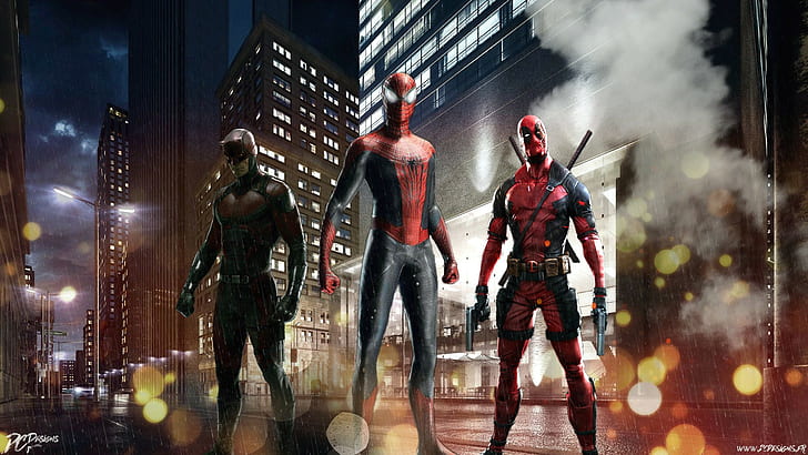 Red team, spider man, deadpool, daredevil, spider man, Red team, deadpool, daredevil, HD tapet
