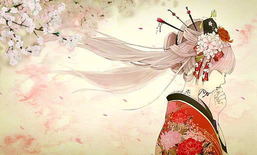 Japanese clothes, kimono, Japanese, Sakura Miku, anime girls, Vocaloid, HD wallpaper HD wallpaper