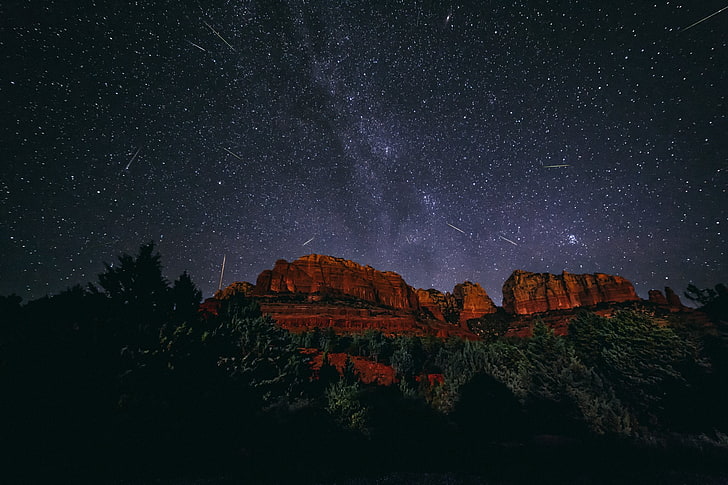 Earth, Meteor, Meteor Shower, Mountain, Nature, Night, Stars, HD wallpaper