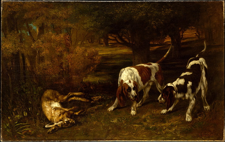 Gustave Courbet, seni klasik, anjing, lukisan cat minyak, Wallpaper HD