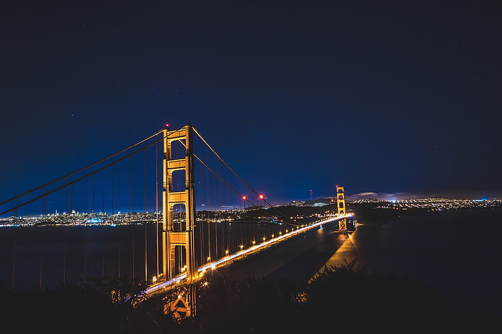 صور جسر البوابة الذهبية ، الجسر ، الليل ، الأضواء ، سان فرانسيسكو ، المدينة، خلفية HD