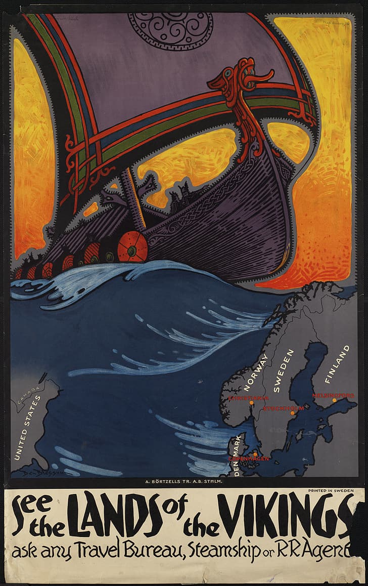 viking, longships, poster, Travel Poster, HD wallpaper
