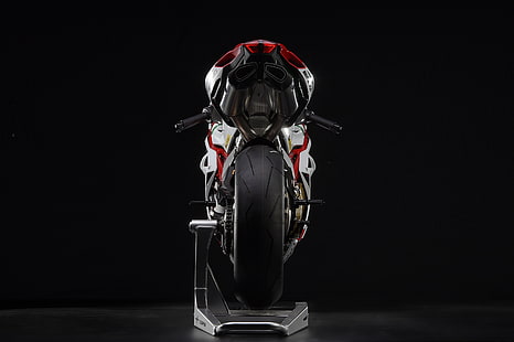 czarno-czerwona tapeta motocyklowa, MV Agusta F4 RC, superbike, linia AMG, motocykl, rury wydechowe, czarne tło, MV agusta, Tapety HD HD wallpaper