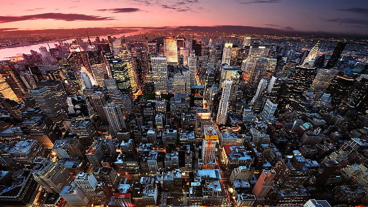 bangunan kota, foto udara gedung tinggi, Kota New York, lanskap kota, bangunan, Wallpaper HD