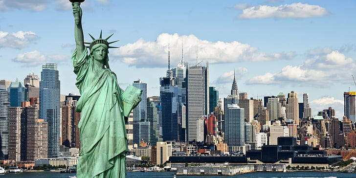 Нью-Йорк, статуя, городской пейзаж, Статуя Свободы, HD обои