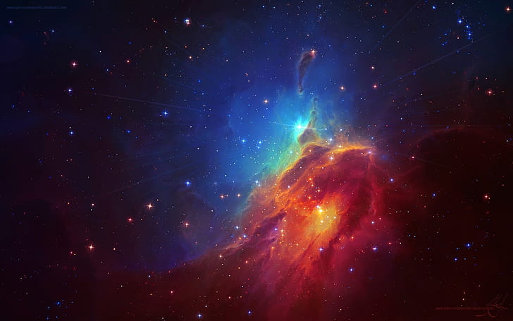 กาแล็กซี่ที่มีสีสันสวยงามภาพวาดนามธรรมสีน้ำเงินแดงและเหลืองดวงดาวกาแล็กซี่, วอลล์เปเปอร์ HD