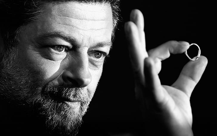 andy serkis, actor backgrounds, face, ring, beard, Bw, download 3840x2400 andy serkis, HD wallpaper