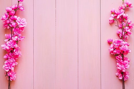 flowers, branches, background, pink, wood, blossom, spring, HD wallpaper HD wallpaper