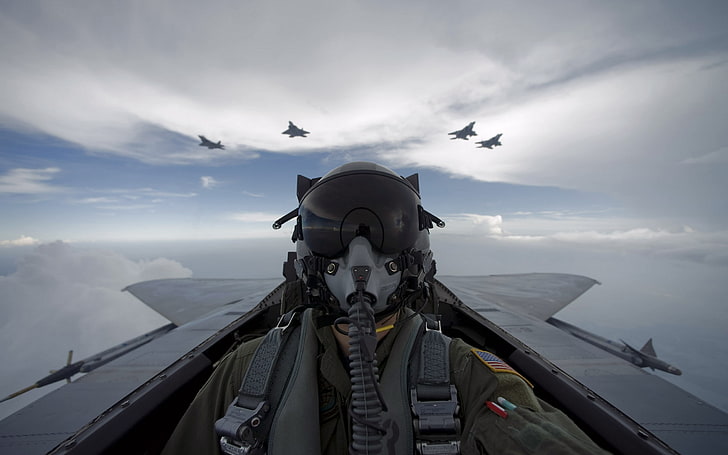 茶色の航空機パイロット、飛行機、パイロット、軍隊、米空軍、ゼネラルダイナミクスF-16ファイティングファルコン、軍用機、 HDデスクトップの壁紙