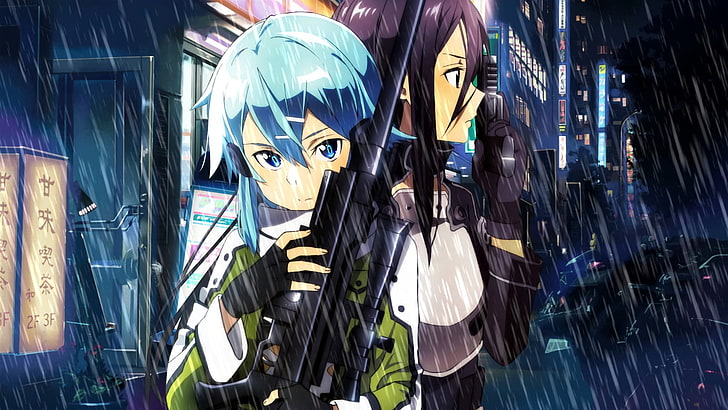 anime, anime girls, Sword Art Online, Gun Gale Online , Asada Shino, Kirigaya Kazuto, HD wallpaper