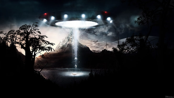 graues Raumschiff, Fantasiekunst, UFO, HD-Hintergrundbild