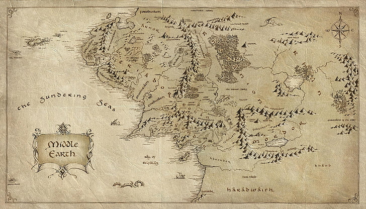 карта на света илюстрация, хартия, карта, Властелинът на пръстените, Средната земя, Средната земя, гънките, HD тапет