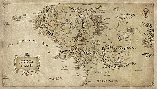 карта на света илюстрация, хартия, карта, Властелинът на пръстените, Средната земя, Средната земя, гънките, HD тапет HD wallpaper