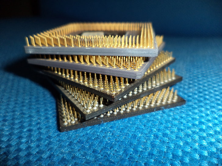 lima CPU, makro, microchip, debu, emas, CPU, prosesor, Wallpaper HD